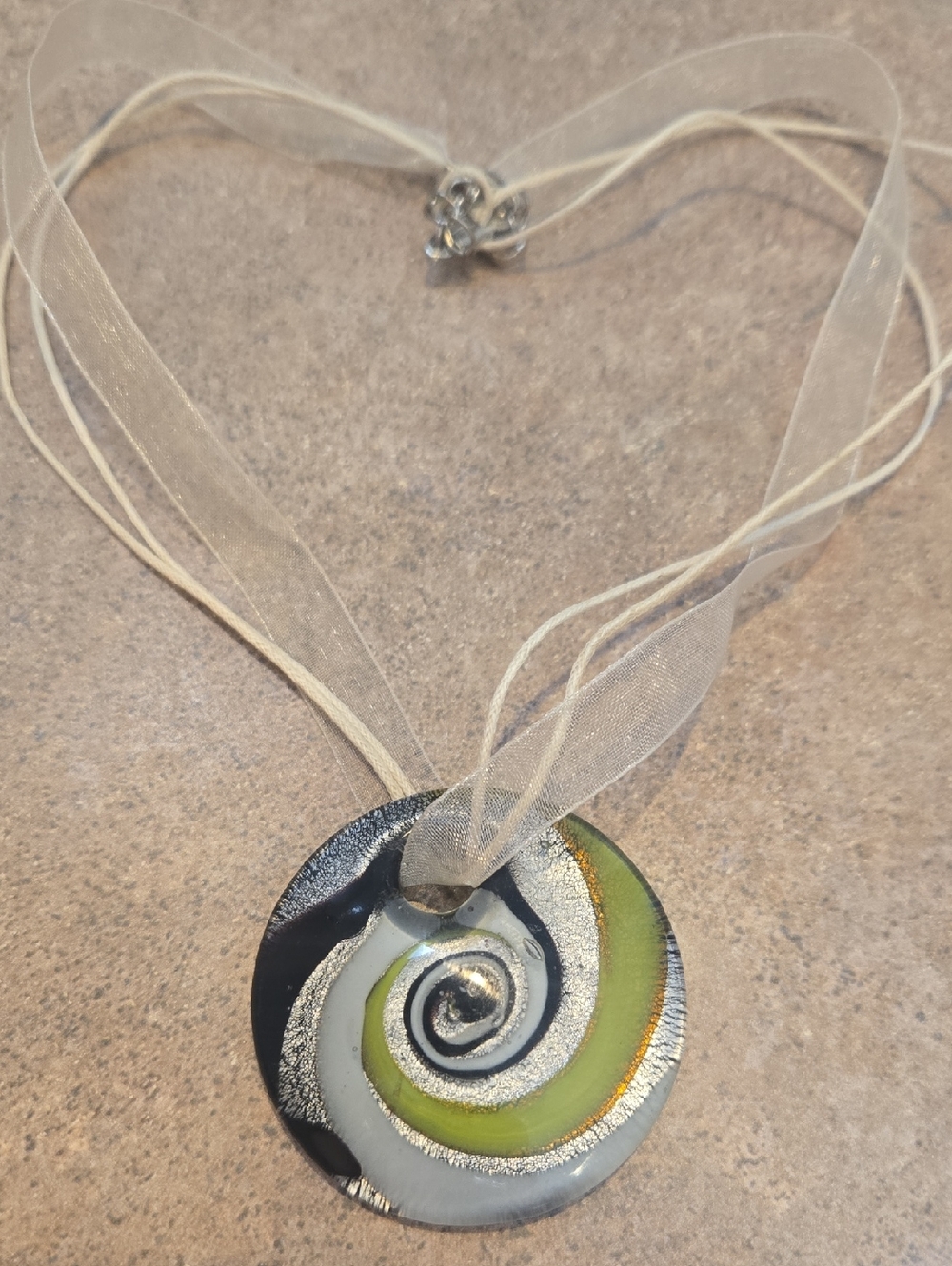 Unique Multi-Colored Circular Swirl Pendant Ribbon Accent Necklace